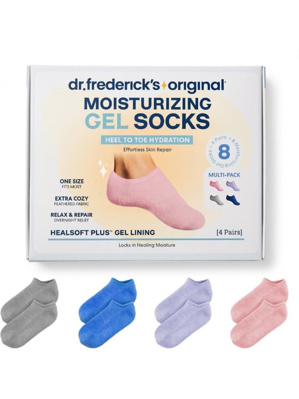 Moisturizing Gel Socks Gift Set - 4 Pairs in 4 Colors for Soft, Smooth Feet